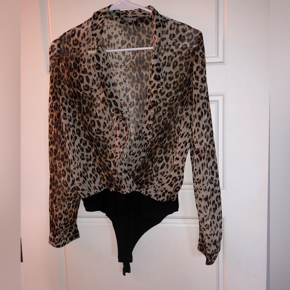 Leopard print long sleeved body suit blouse